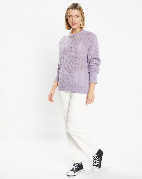 Pull en Maille pointelle mousseuse violet parme