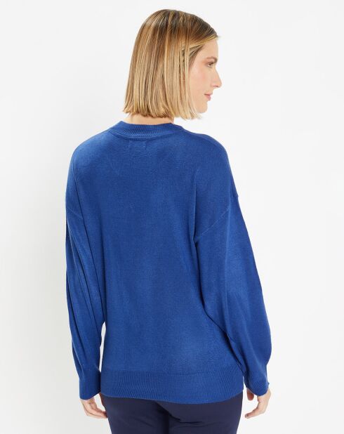 Pull droit en Maille fine Léo toucher doux bleu