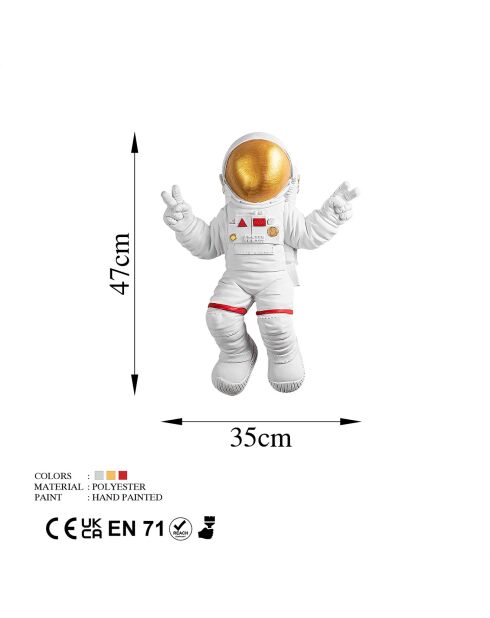 Astronaute Peace Sign  blanc/doré - 35x47x10 cm