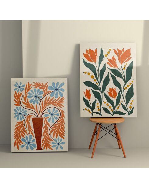2 Gemälde auf Leinwand Mehrfarbige Blumen - 70x100 cm