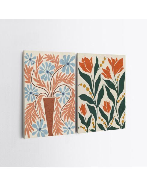 2 Gemälde auf Leinwand Mehrfarbige Blumen - 70x100 cm