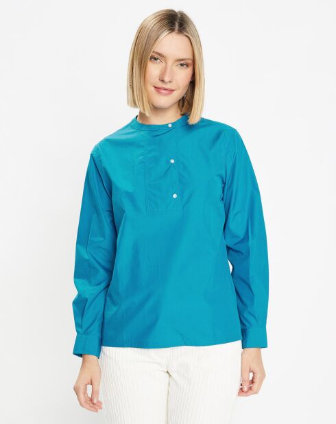 Blouse droite en Coton Genoise bleu moyen