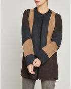 Manteau réversible en peau retournée 100% Mouton Lucarne chocolat/taupe/noir