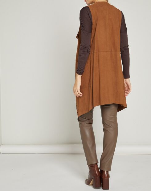 Veste sans manches en Velours de Cuir Mathias tabac