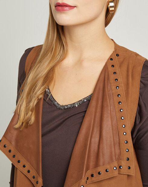 Veste sans manches en Velours de Cuir Mathias tabac