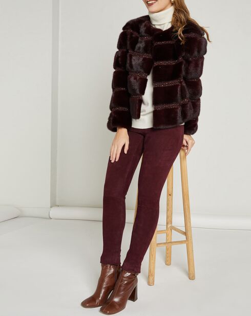 Legging stretch en Velours de Cuir d'Agneau Nusto aubergine