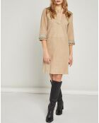 Robe en Velours de Cuir Paty broderies beige