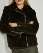 Chaqueta de piel de visón con forro de seda caqui Rebel