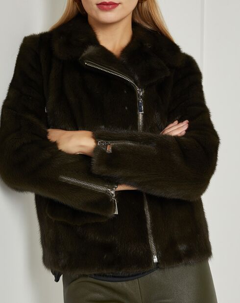 Chaqueta de piel de visón con forro de seda caqui Rebel