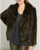Chaqueta de piel de visón con forro de seda caqui Rebel