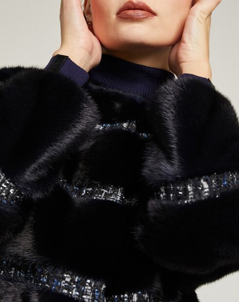 Marineblauwe nertsbontjas met voering van rifzijde