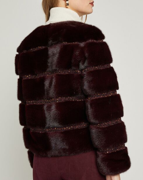 Chaqueta de piel de visón con forro de seda reflectante burdeos