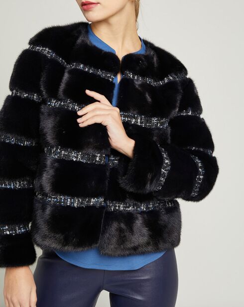 Marineblaue reflektierende Nerzjacke mit Seidenfutter