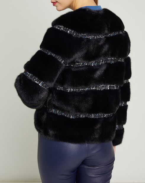 Marineblaue reflektierende Nerzjacke mit Seidenfutter