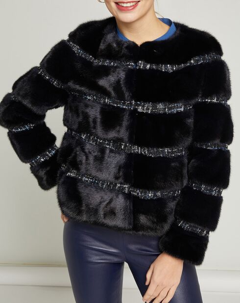 Marineblaue reflektierende Nerzjacke mit Seidenfutter