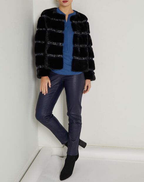 Marineblaue reflektierende Nerzjacke mit Seidenfutter