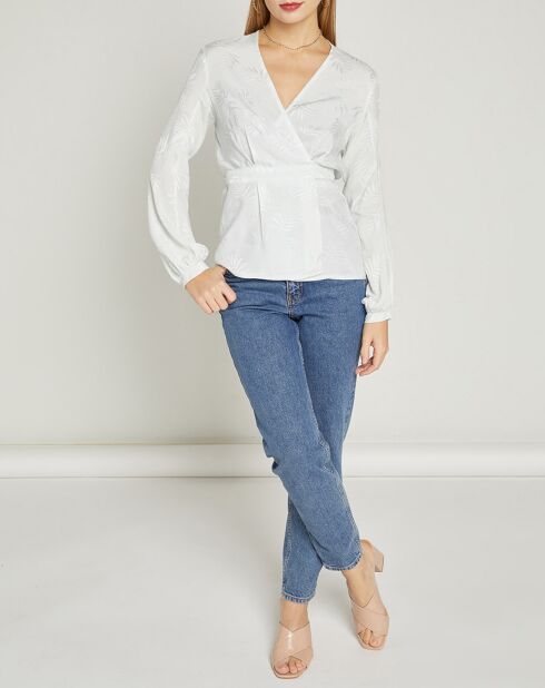 Top cache-coeur Oxford motifs ton sur ton bleu clair