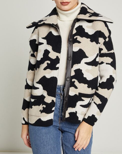 Veste bimatière en Laine & Cachemire Noa noir/blanc