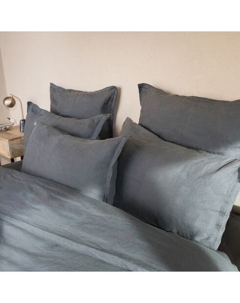 Drap housse lin lavé Hortense gris ardoise