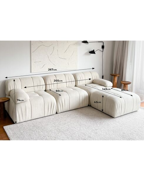 Canapé 3 places + pouf Soli blanc - 267x74x149 cm