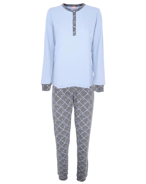 Pyjama à manches longues & pantalon bleu clair/gris
