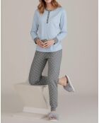 Pyjama à manches longues & pantalon bleu clair/gris