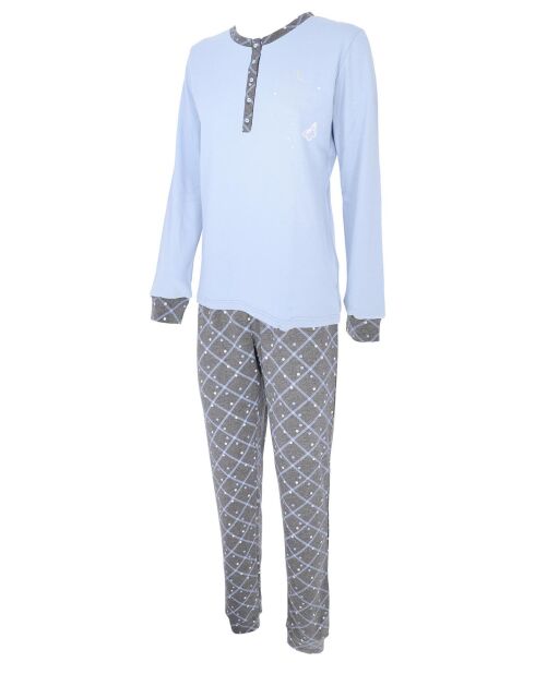 Pyjama à manches longues & pantalon bleu clair/gris