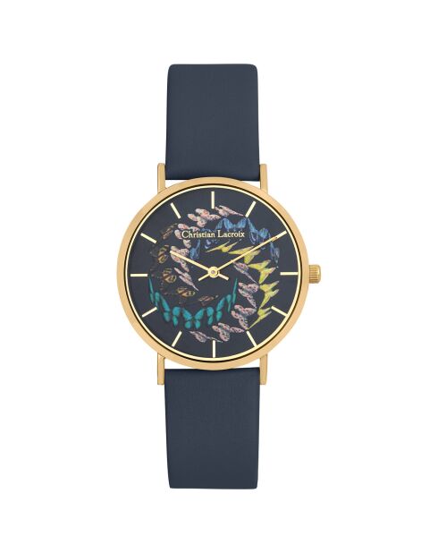 Marineblaue Lederuhr für Damen