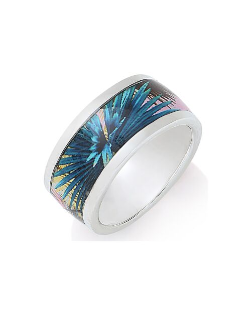 Anello L'Oiseau Fleur argentato e blu