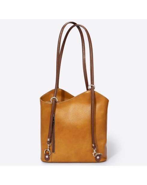 Sac porté épaule en Cuir cognac - 24x12x18 cm