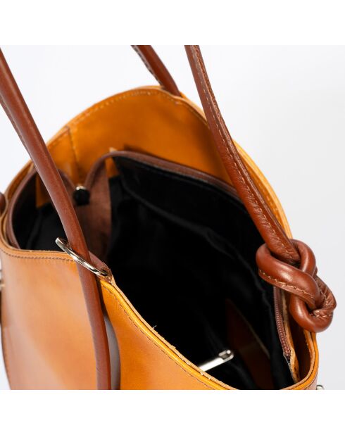 Sac porté épaule en Cuir cognac - 24x12x18 cm