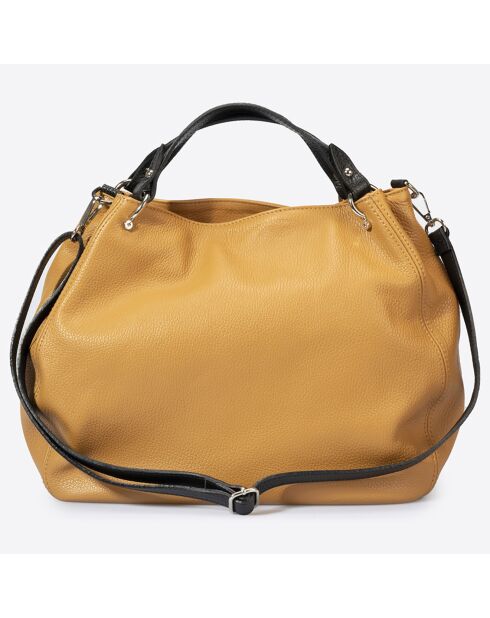 Sac à main en Cuir cognac/noir - 33x16x28 cm