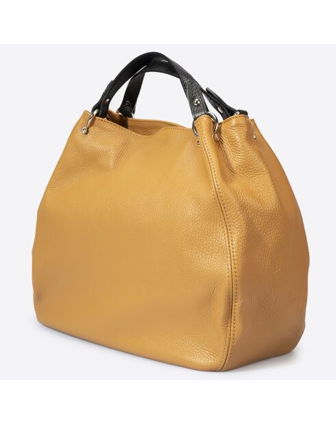 Sac à main en Cuir cognac/noir - 33x16x28 cm