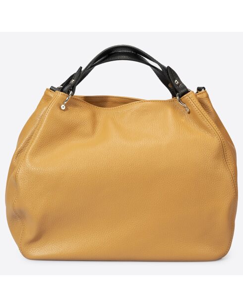 Sac à main en Cuir cognac/noir - 33x16x28 cm