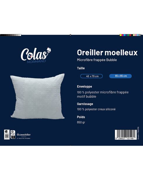 Oreiller moelleux Microfibre Bubble  blanc - 65x65 cm