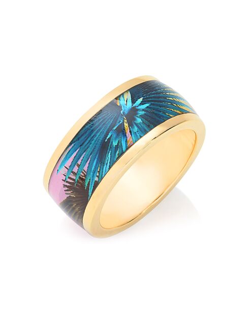 Anillo L'Oiseau Fleur chapado en oro amarillo/azul