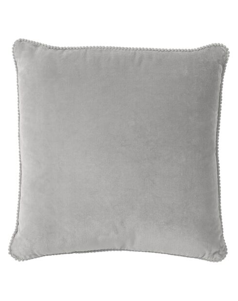 Coussin velours contour perlé gris clair - 40x40 cm