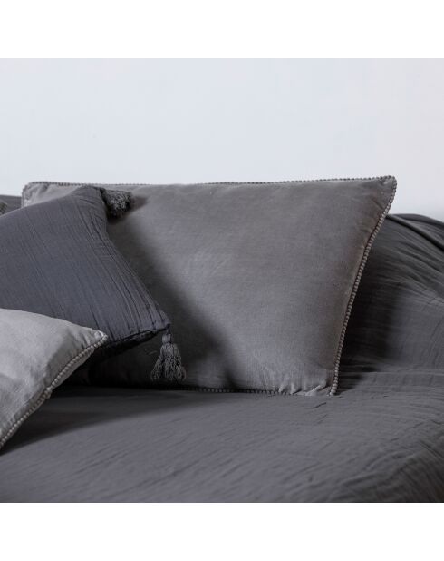 Coussin velours contour perlé gris clair - 40x60 cm