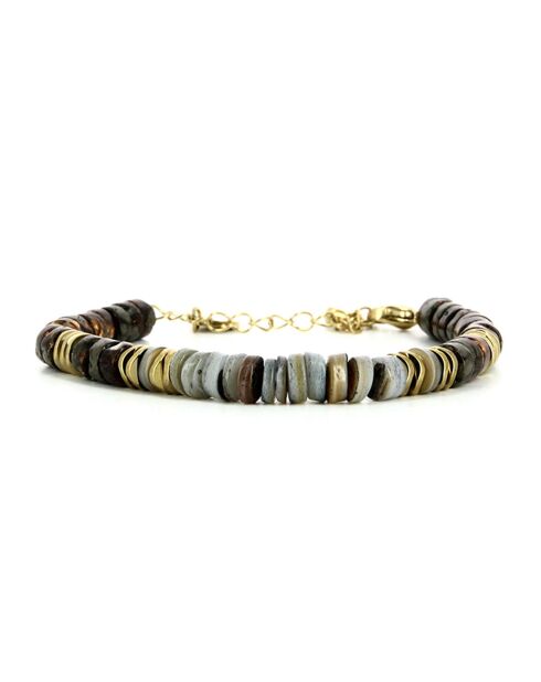 Bracelets Alison Heishi Nacre Grise & Pyrite doré/gris