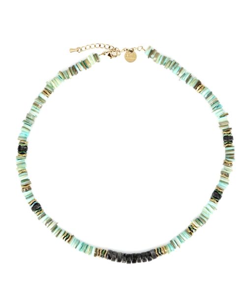 Collier Alison Heishi Nace Turquoise & Labradorite Noire doré/turquoise