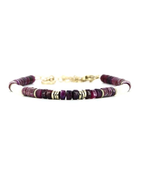 Bracelets Madison 2  Kunzite, Fluorite & Nacre Blanche doré/violet//blanc