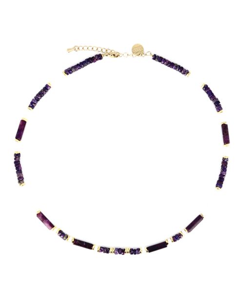 Collier Madison 2 Kunzite, Fluorite & Nache Blanche doré/violet//blanc