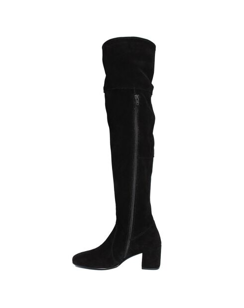 Cuissardes en Velours de Cuir Lya noires - Talon 6 cm