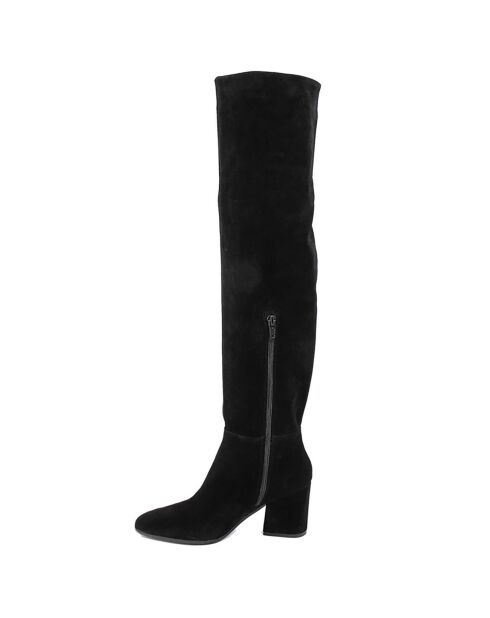 Cuissardes en Velours de Cuir Emma noires - Talon 7 cm