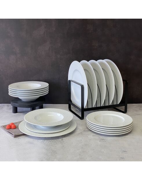6 Assiettes plates  en Porcelaine Urban Martele blanches - D.27 cm