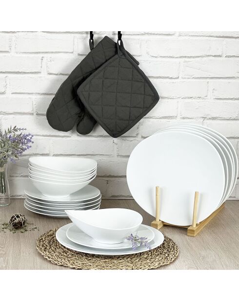 6 Assiettes creuses  en Porcelaine Sven blanches - 22x18x14 cm