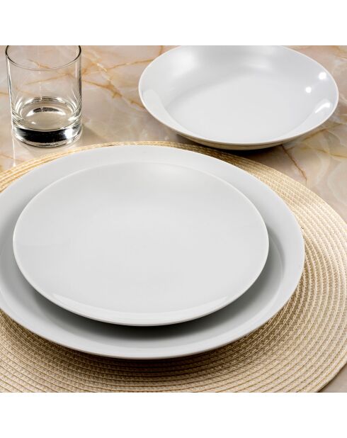 6 Assiettes plates en Porcelaine Hermine blanches - D.27 cm