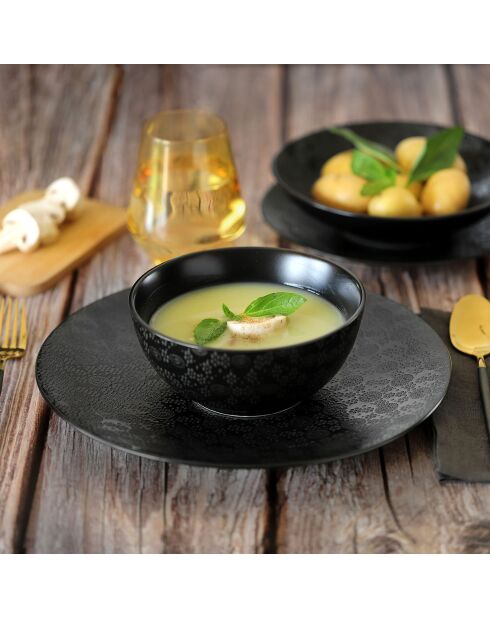 Dessertteller aus schwarzem japanischem Steinzeug, Durchmesser 20,5 cm, 6 Stück