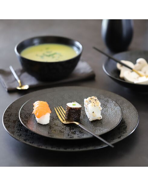 Dessertteller aus schwarzem japanischem Steinzeug, Durchmesser 20,5 cm, 6 Stück