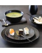 6 schwarze japanische Salat- und Nudelteller aus schwarzem Steinzeug - D.19 cm